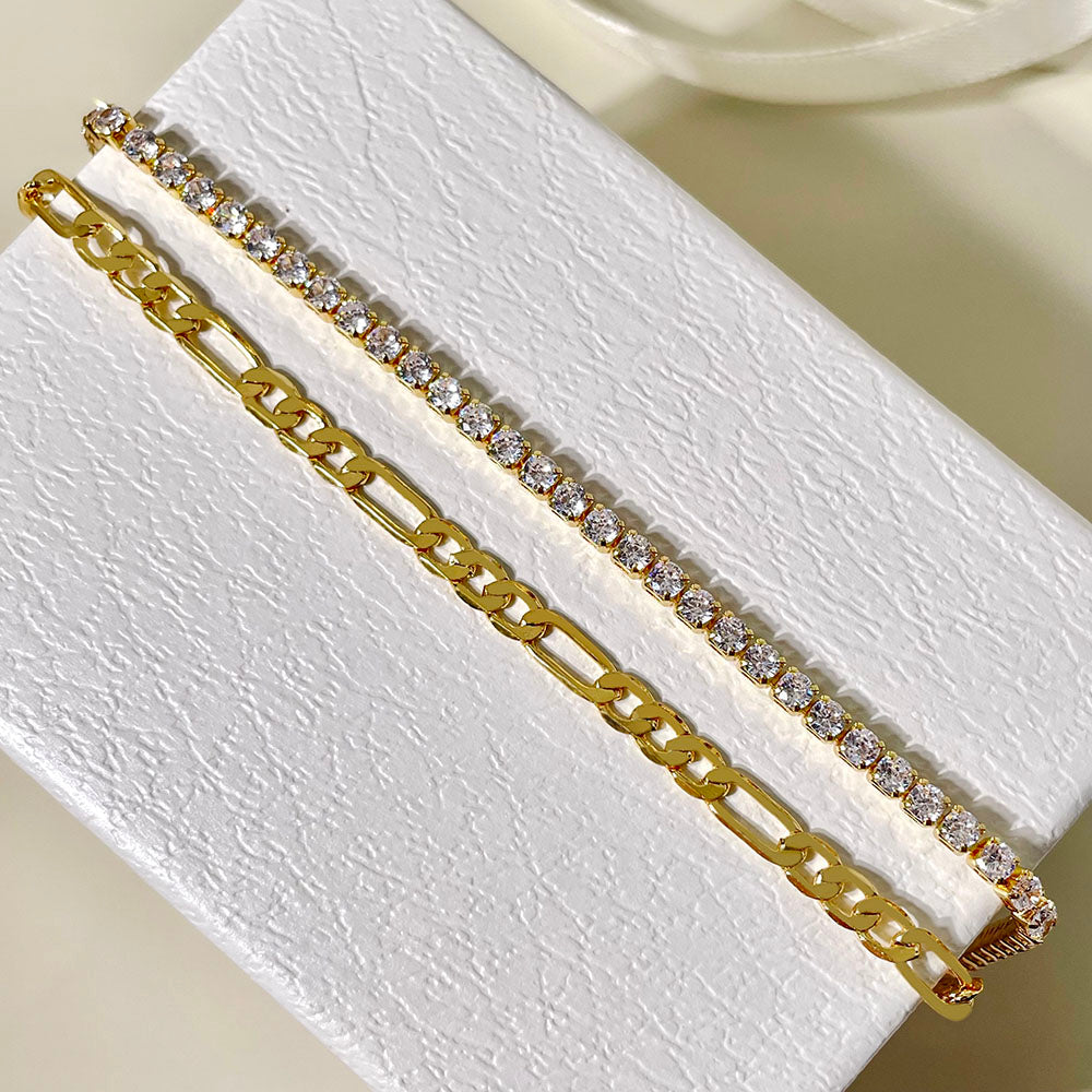 FOXI Hip Hop Gold & Silber Armreif mit Zirkonia für Frauen - A107