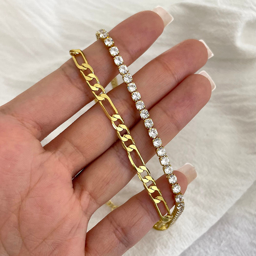 FOXI Hip Hop Gold & Silber Armreif mit Zirkonia für Frauen - A107