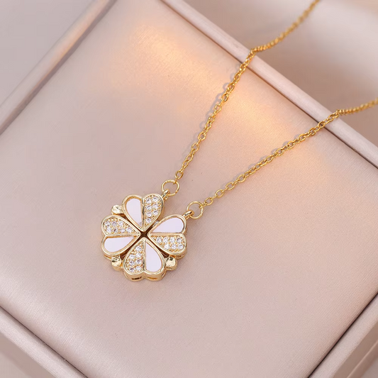 Rinhoo Glücksbringer Halskette | Vierblättriges Kleeblatt Anhänger | Gold Halskette aus Edelstahl mit Zirkonia | Geschenk für Frauen