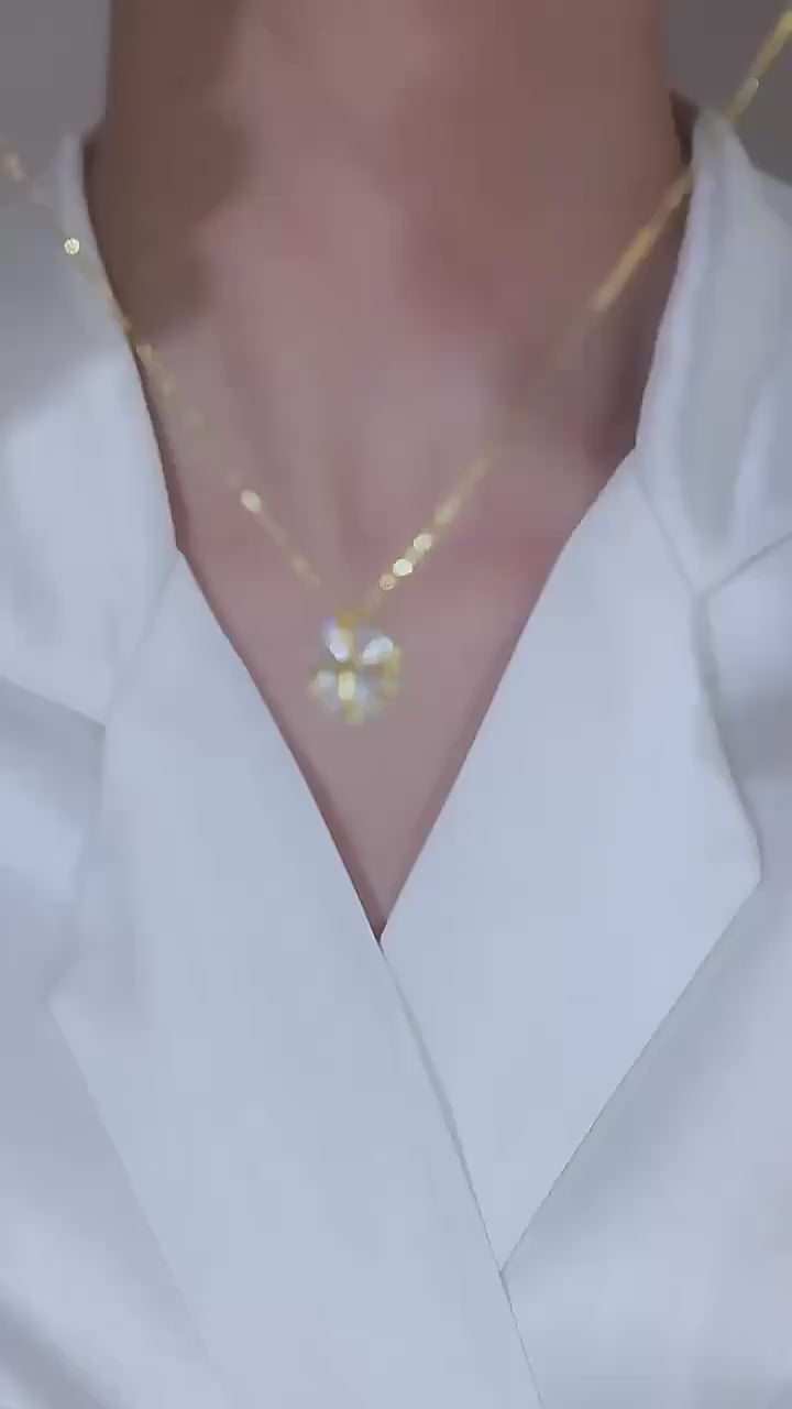 Rinhoo Glücksbringer Halskette | Vierblättriges Kleeblatt Anhänger | Gold Halskette aus Edelstahl mit Zirkonia | Geschenk für Frauen