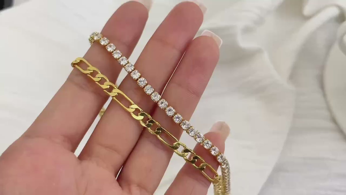 FOXI Hip Hop Gold & Silber Armreif mit Zirkonia für Frauen - A107