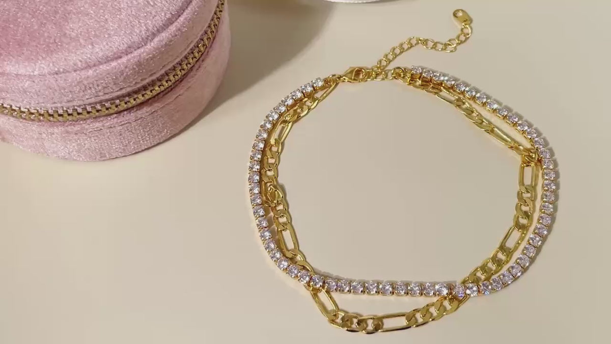 FOXI Hip Hop Gold & Silber Armreif mit Zirkonia für Frauen - A107